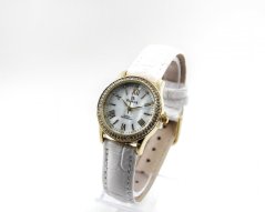 Dámské bílé hodinky SLAVA ve zlatém pouzdře s kamínky Swarovski SLAVA 10080