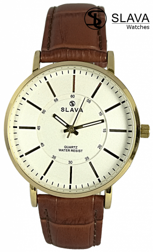 Pánské elegantní hodinky SLAVA hnědo-zlaté SL 10120