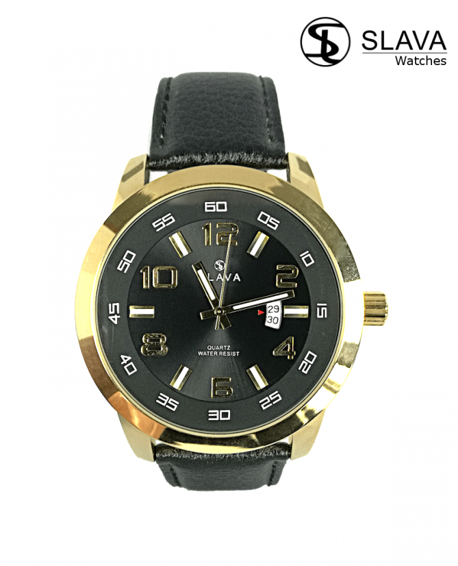 Pánské masivní hodinky SLAVA černo-zlaté s ciferníkem 49 mm
