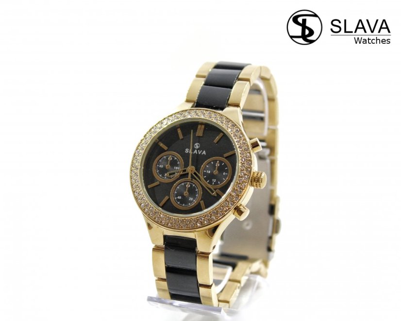 Dámské zlato-černé hodinky SLAVA s krystaly SWAROVSKI SLAVA 10178