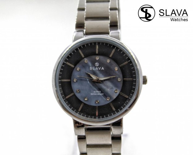 Dámské stříbrné hodinky SLAVA s modro-černým ciferníkem SLAVA 10136