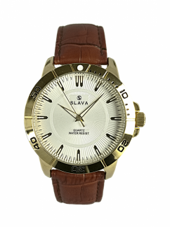 Pánské zlato-hnědé hodinky SLAVA s bílým ciferníkem SL 10094