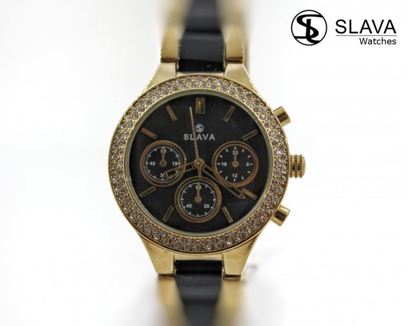 Dámské zlato-černé hodinky SLAVA s krystaly SWAROVSKI SLAVA 10178