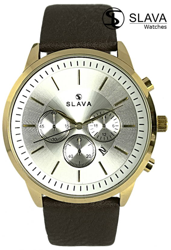 Pánské elegantní hodinky SLAVA se třemi ciferníky zlato-hnědé