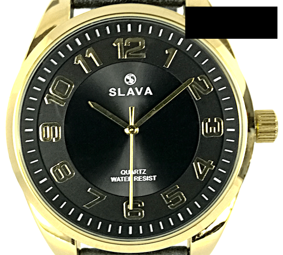Pánské elegantní hodinky SLAVA s výraznými číslicemi černo-zlaté