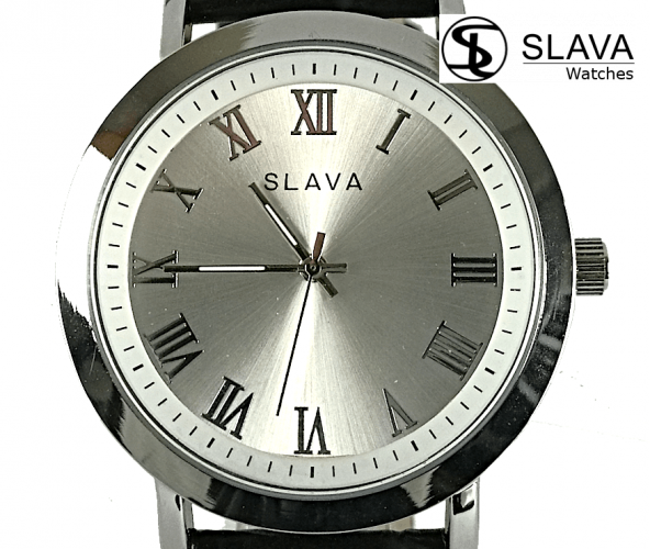 Pánské elegantní hodinky SLAVA s černým páskem imitace hadí kůže
