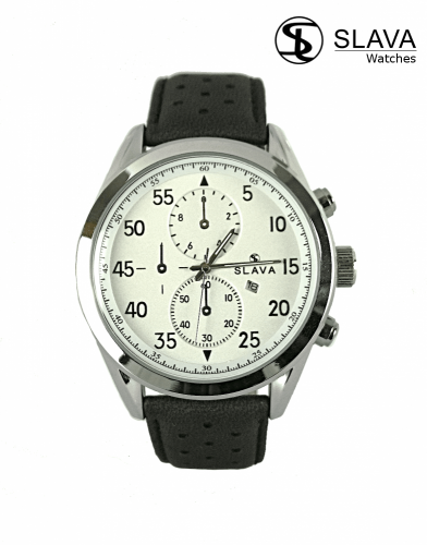 Pánské masivní hodinky SLAVA ciferník 50 mm s bílým ciferníkem