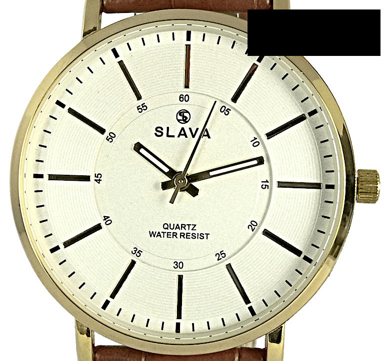 Pánské elegantní hodinky SLAVA hnědo-zlaté SL 10120