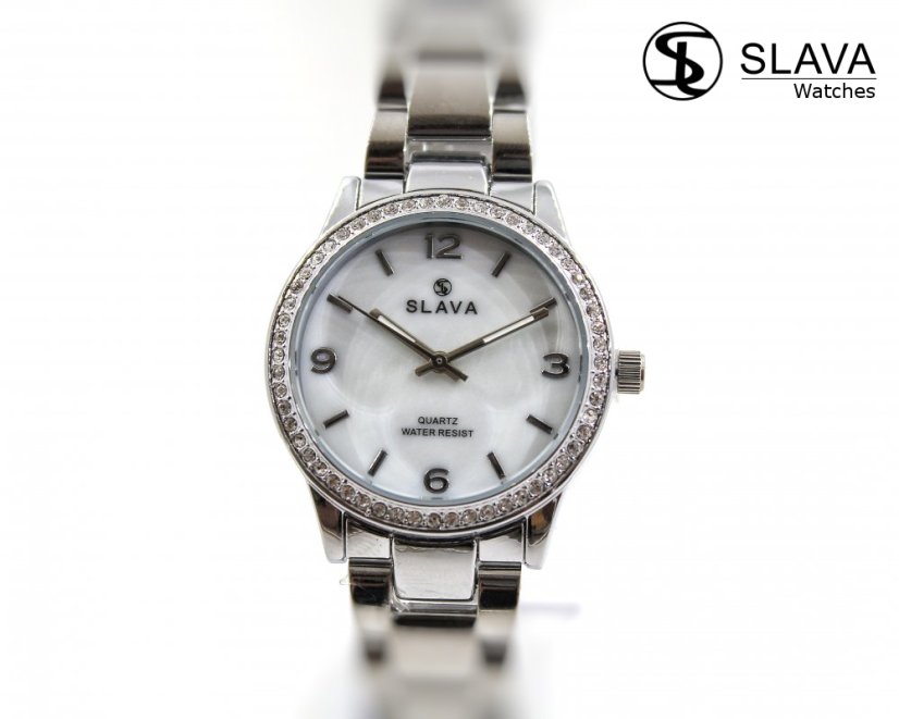 Dámské stříbrné hodinky SLAVA s kamínky SWAROVSKI na pouzdře SLAVA 10160