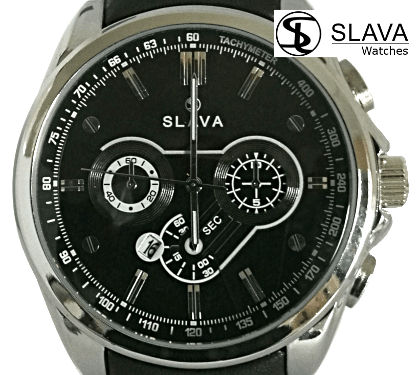 Pánské masivní hodinky SLAVA velikost ciferníku 49 mm s černým ciferníkem