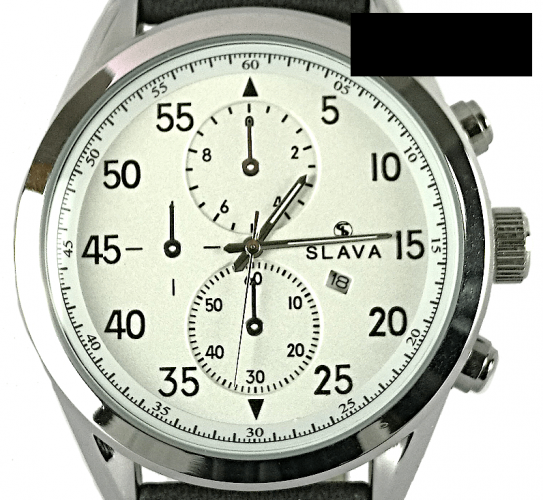 Pánské masivní hodinky SLAVA ciferník 50 mm s bílým ciferníkem