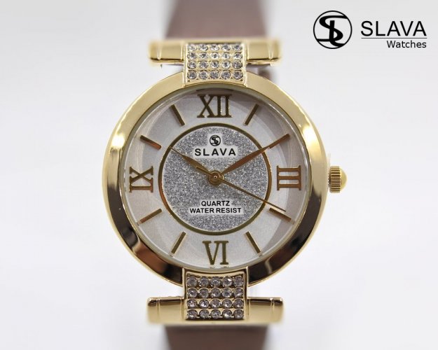 Dámské hodinky SLAVA s kamínky Swarovski a bronzovým páskem SLAVA 10054