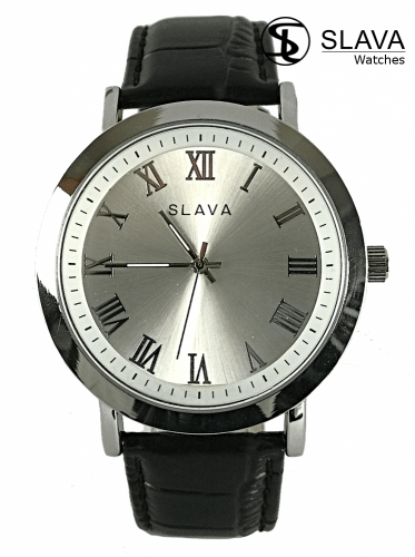 Pánské elegantní hodinky SLAVA s černým páskem imitace hadí kůže