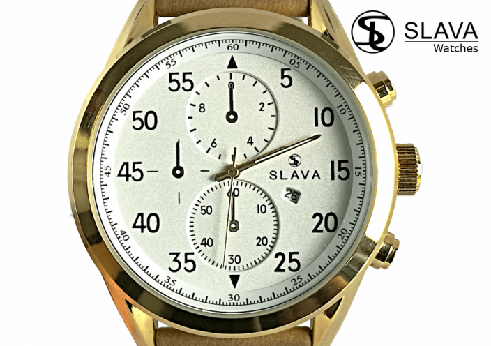Pánské masivní hodinky SLAVA ciferník 50 mm s býlím ciferníkem