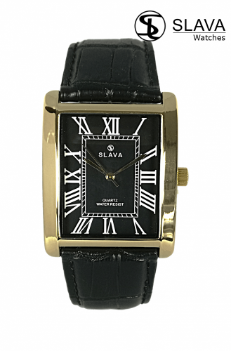 Pánské černo-zlaté elegantní hodinky SLAVA obdélníkové pouzdro