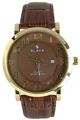 Pánské hnědé elegantní hodinky SLAVA s přehledným ciferníkem
