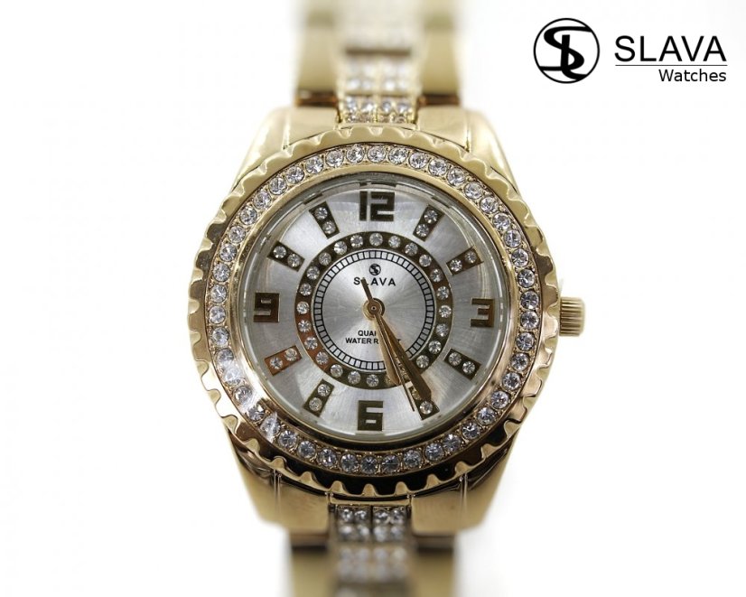 Dámské ocelové hodinky s bílým ciferníkem SLAVA a kamínky Swarovski SLAVA 10015