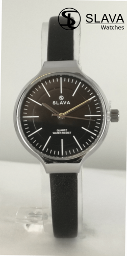 Dámské elegantní hodinky s úzkým páskem SLAVA v černé barvě