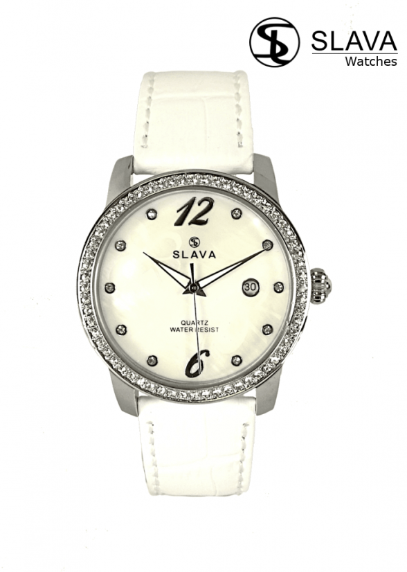 Dámské elegantní hodinky SLAVA s kamínky SWAROVSKI s květinami v ciferníku