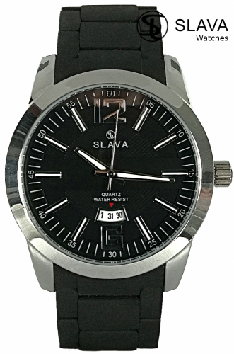 Pánské černo-stříbrné hodinky SLAVA se silikonovým řemínkem
