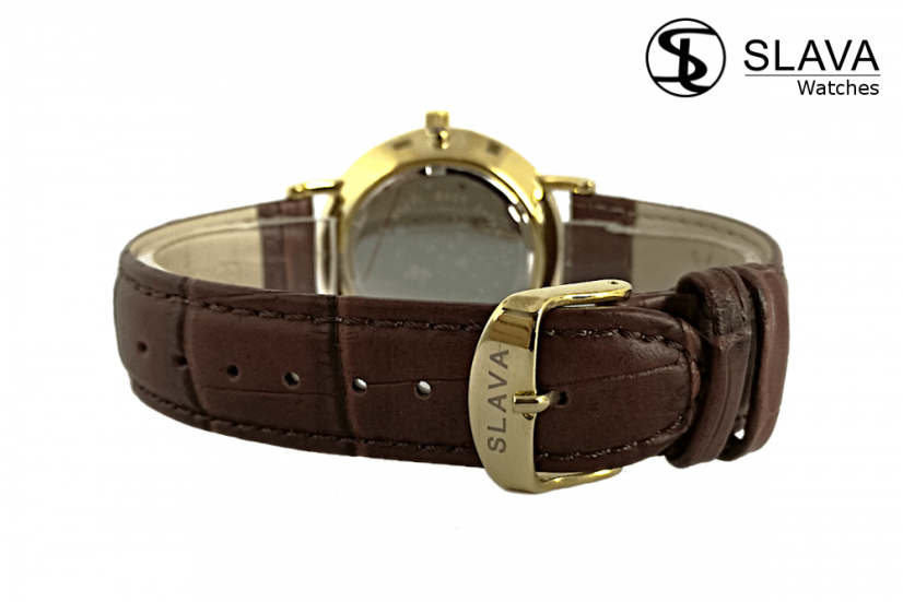 Pánské elegantní hodinky SLAVA hnědo-zlaté SL 10120