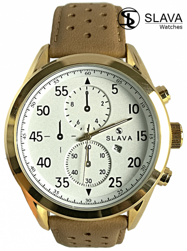 Pánské masivní hodinky SLAVA ciferník 50 mm s býlím ciferníkem