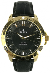 Pánské zlato-černé hodinky SLAVA s černým ciferníkem SL 10094
