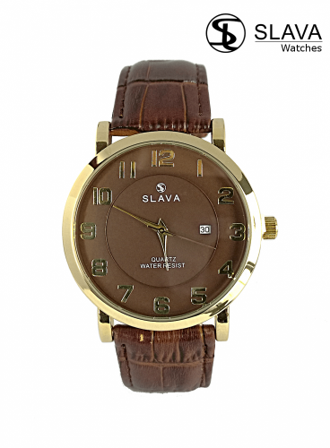 Pánské hnědé elegantní hodinky SLAVA s přehledným ciferníkem