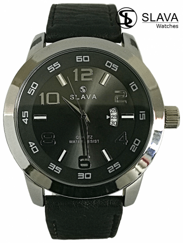 Pánské stříbrno-černé hodinky SLAVA s kombi řemínkem