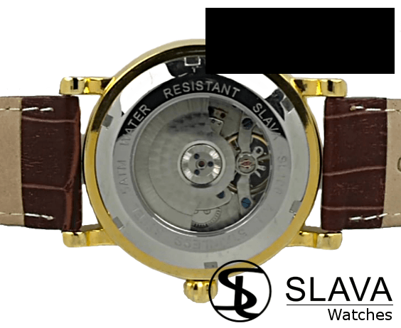 Pánské automatické hodinky SLAVA s viditelnou mechanikou strojku - stříbrné pouzdro