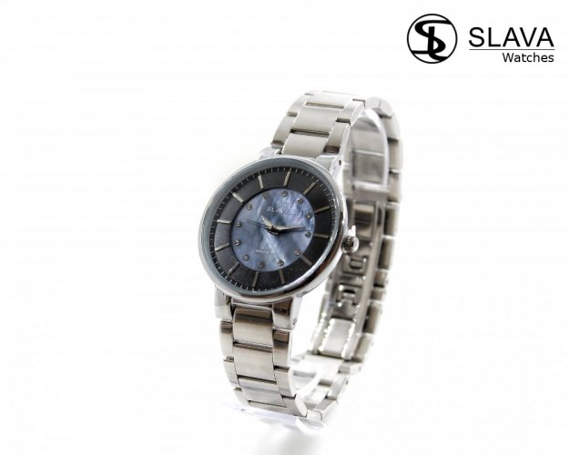 Dámské stříbrné hodinky SLAVA s modro-černým ciferníkem SLAVA 10136