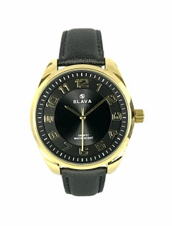 Pánské elegantní hodinky SLAVA s výraznými číslicemi černo-zlaté