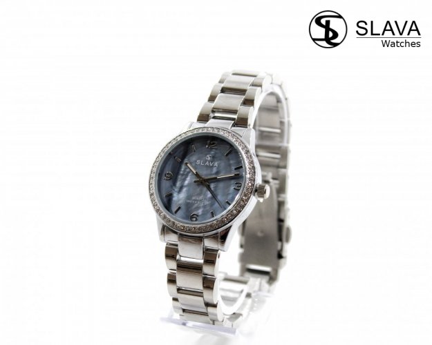 Dámské modro-stříbrné hodinky SLAVA s kamínky SWAROVSKI na pouzdře SLAVA 10160