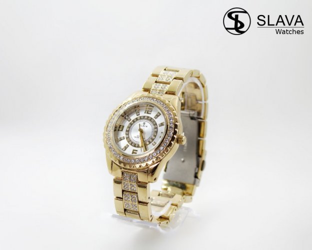 Dámské ocelové hodinky s bílým ciferníkem SLAVA a kamínky Swarovski SLAVA 10015