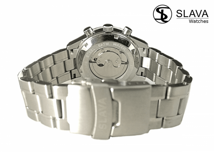 Pánské automatické hodinky s ocelovým řemínkem SLAVA a bílým ciferníkem