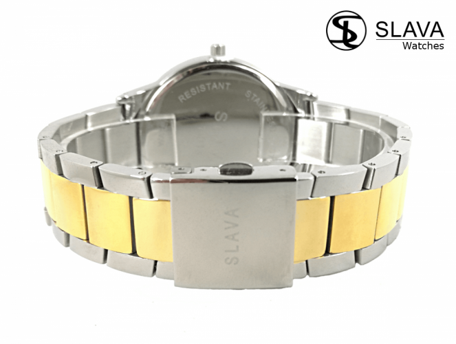Pánské ocelové hodinky SLAVA s stříbrno-zlatým řemínkem