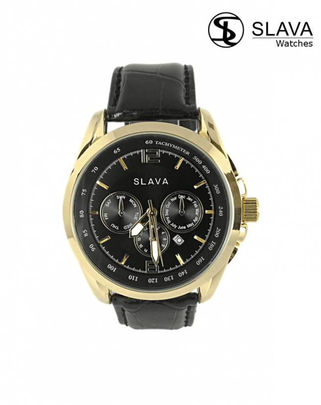 Pánské černé elegantní hodinky SLAVA SL 10028
