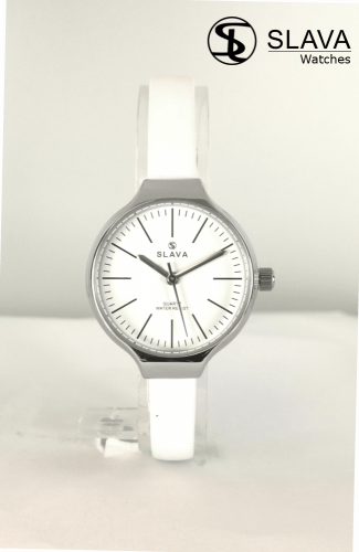 Dámské elegantní hodinky s úzkým páskem SLAVA v bílé barvě