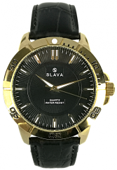 Pánské zlato-černé hodinky SLAVA s černým ciferníkem SL 10094
