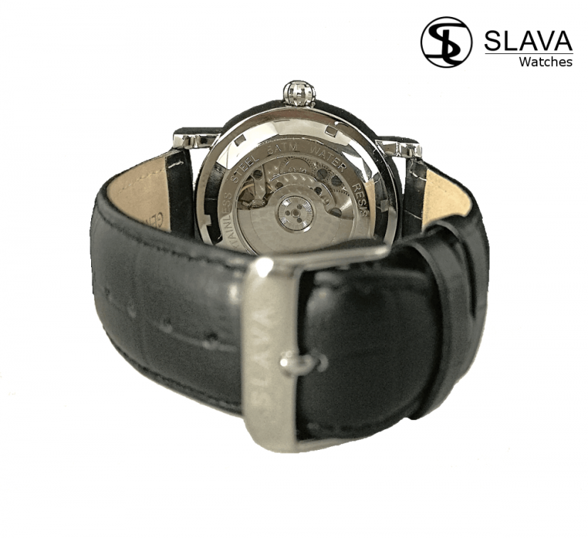 Pánské automatické hodinky SLAVA s viditelnou mechanikou strojku - stříbrné pouzdro