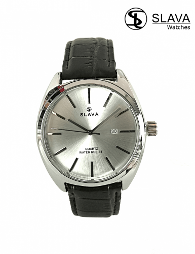 Pánské černo-stříbrné elegantní hodinky SLAVA