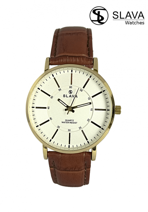 Pánské elegantní hodinky SLAVA hnědo-zlaté SL 10120