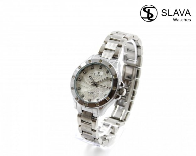 Dámské stříbrné hodinky SLAVA s ozdobnými kamínky SWAROVSKI SLAVA 10138