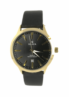 Pánské černé jednoduché a elegantní hodinky SLAVA