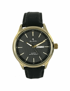 Pánské černé elegantní hodinky SLAVA řemínek s imitací krokodýlí kůže