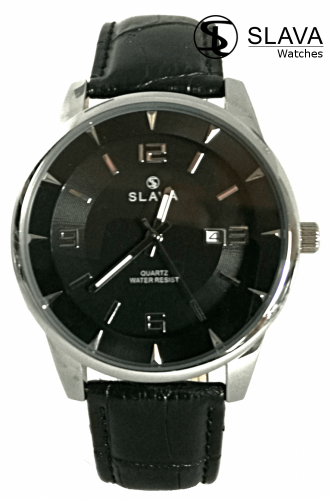 Pánské velké hodinky SLAVA průměr pouzdra 45 mm a černým ciferníkem