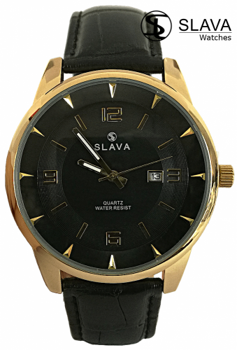 Pánské velké hodinky SLAVA průměr pouzdra 45 mm a černo-zlatým ciferníkem
