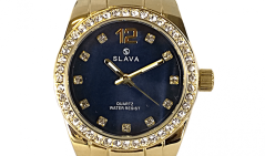 Dámské zlaté ocelové hodinky SLAVA s kamínky SWAROVSKI