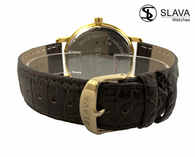 Pánské elegantní hodinky SLAVA s hnědým páskem imitace hadí kůže