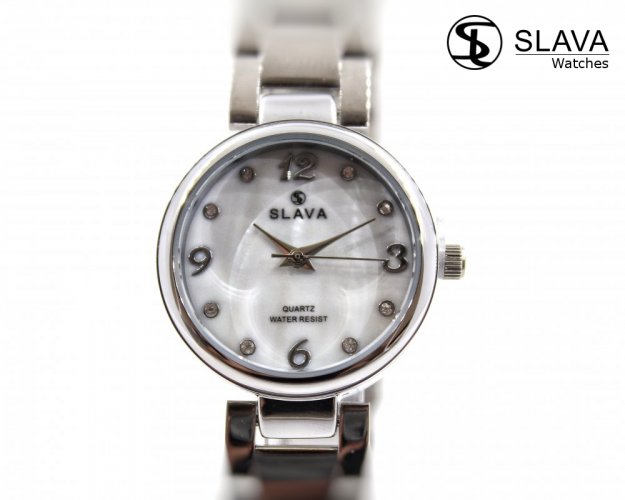 Dámské stříbrné hodinky SLAVA s kamínky uvnitř ciferníku SLAVA 10159